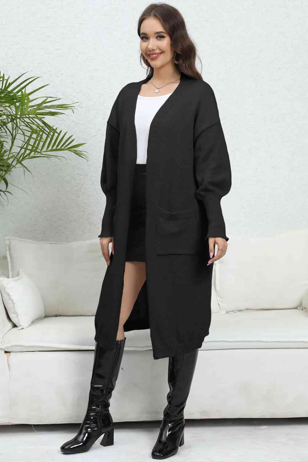 Open Front Dropped Shoulder Cardigan - Ladyez