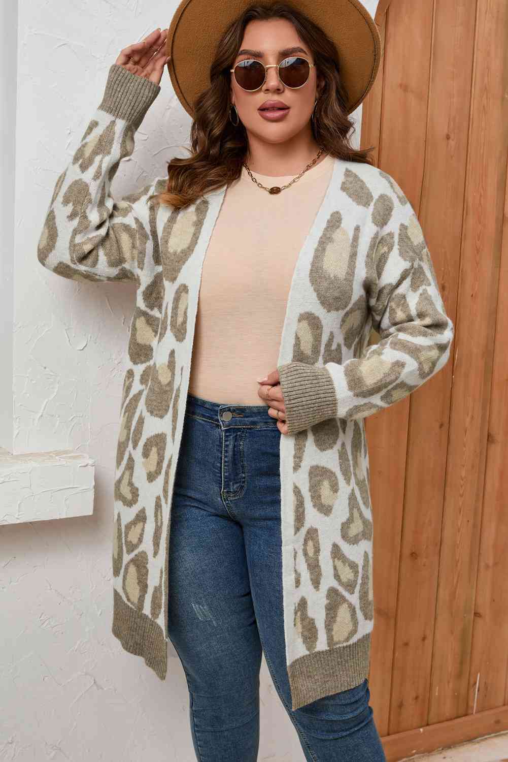 Plus Size Printed Long Sleeve Cardigan - Ladyez