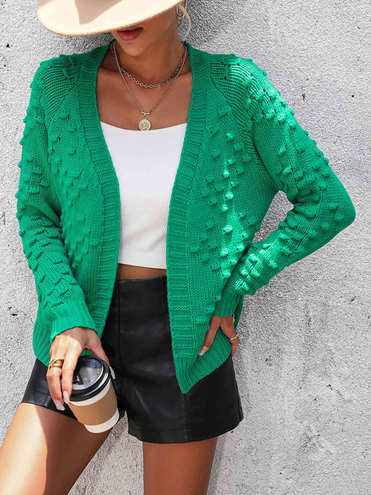 Open Front Long Sleeve Cardigan - Ladyez