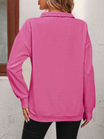 Zip-Up Dropped Shoulder Sweatshirt - Ladyez
