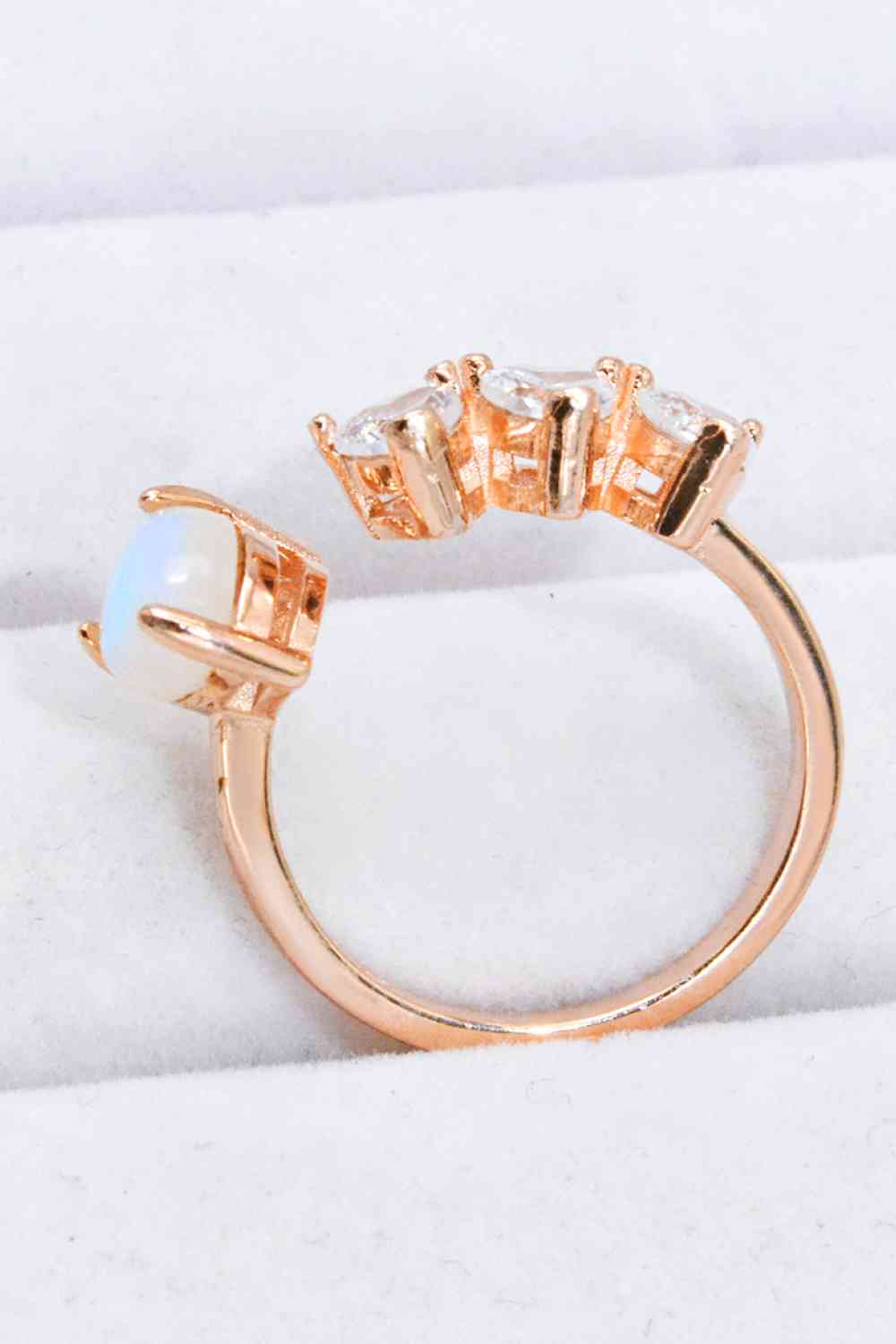Natural Moonstone and Zircon Heart Open Ring - Ladyez