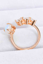 Natural Moonstone and Zircon Heart Open Ring - Ladyez