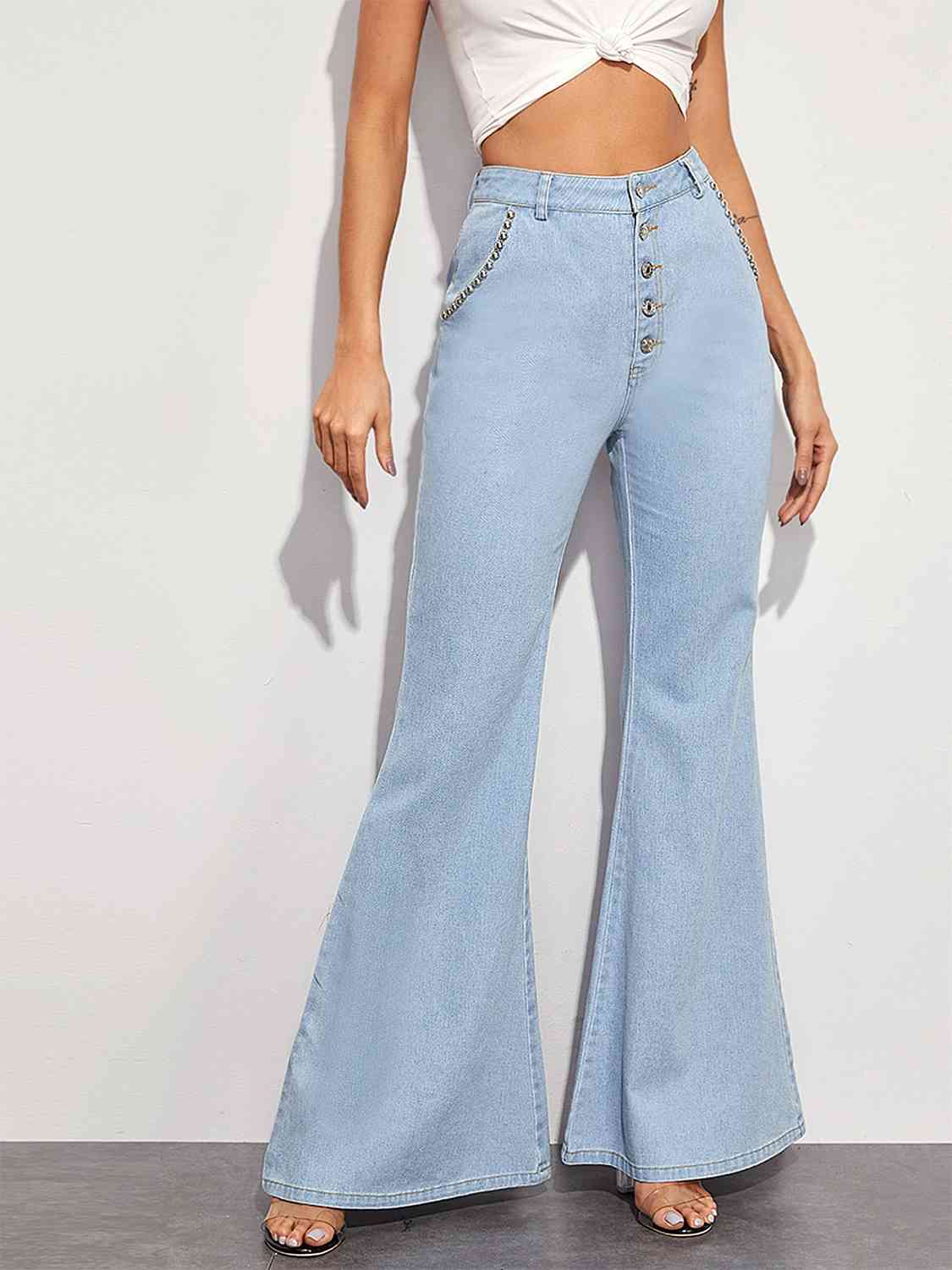 Button Fly Wide Leg Jeans - Ladyez