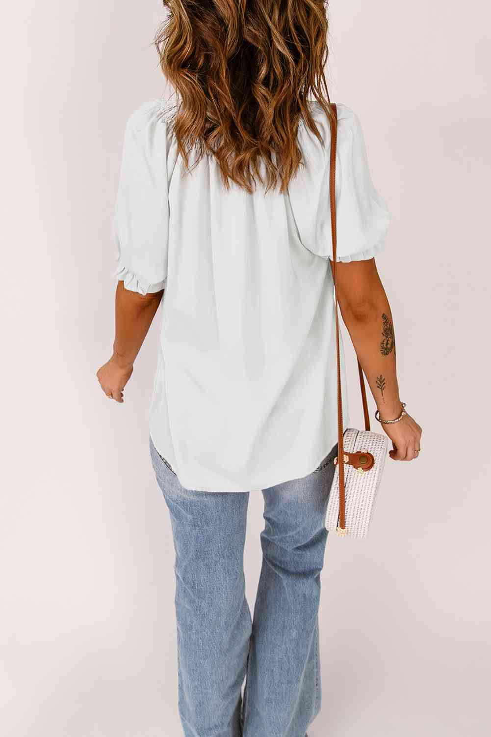 Smocked Frill Trim Flounce Sleeve Blouse - Ladyez