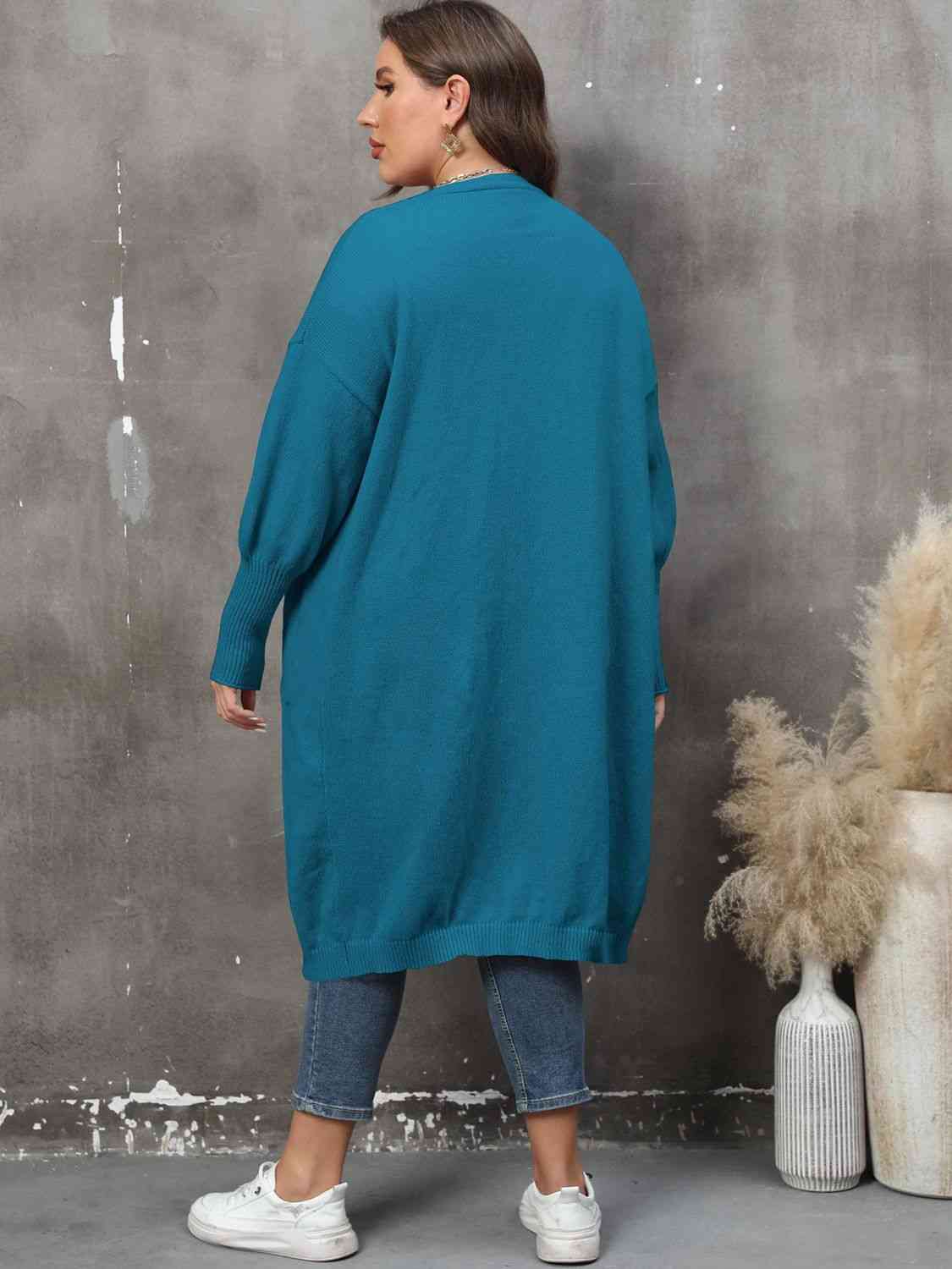 Plus Size Long Sleeve Pocketed Cardigan - Ladyez