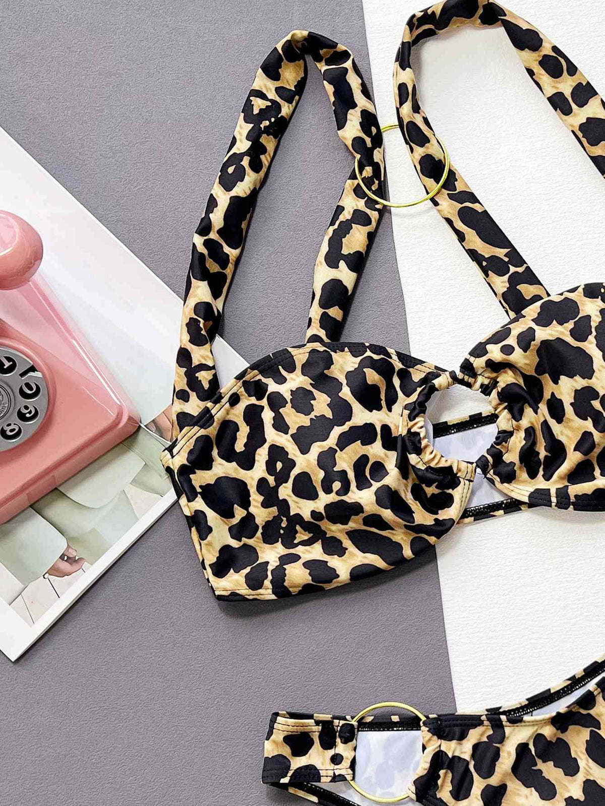 Leopard Ring Detail Bikini Set - Ladyez