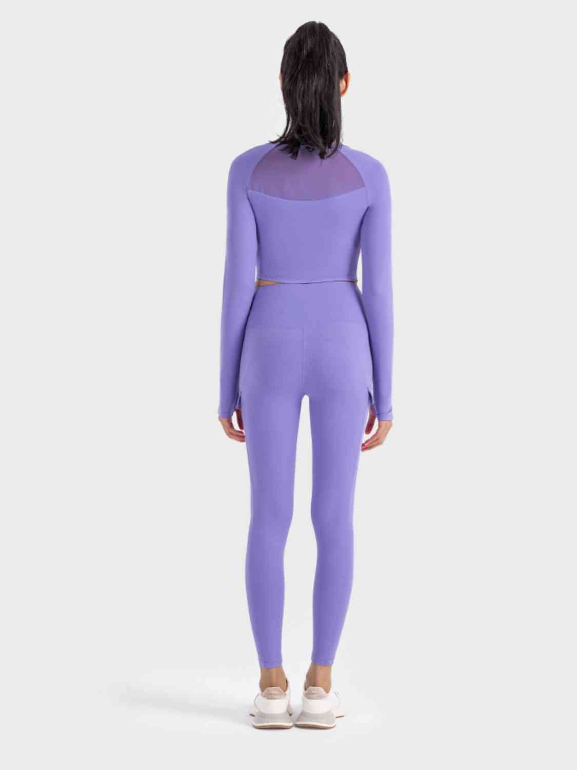Square Neck Long Sleeve Cropped Sports Top - Ladyez