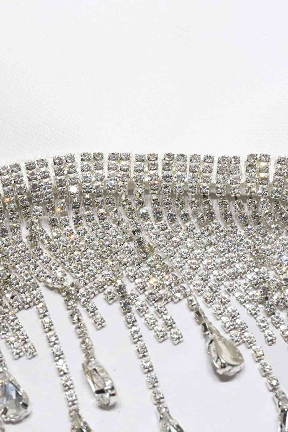 Rhinestone Tassel Hem Bodycon Dress - Ladyez