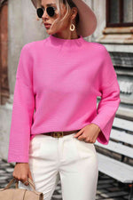 Mock Neck Dropped Shoulder Pullover Sweater - Ladyez