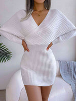 Rib-Knit Dolman Sleeve Sweater Dress - Ladyez