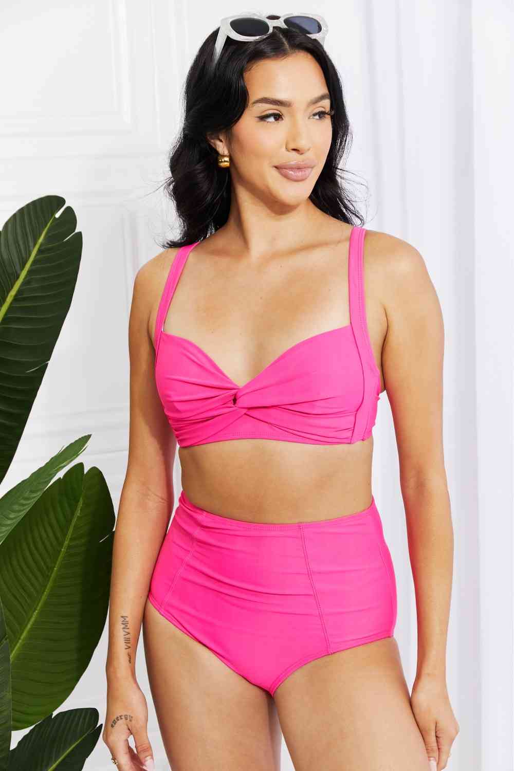 Marina West Swim Take A Dip Twist High-Rise Bikini in Pink - Ladyez