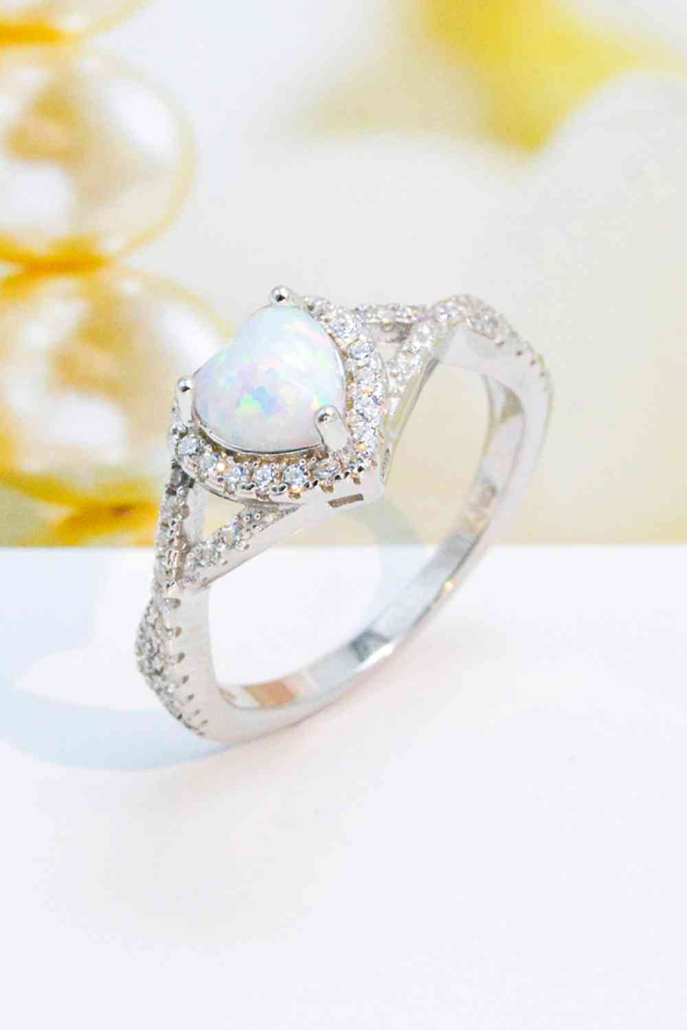 925 Sterling Silver Heart Opal Crisscross Ring - Ladyez