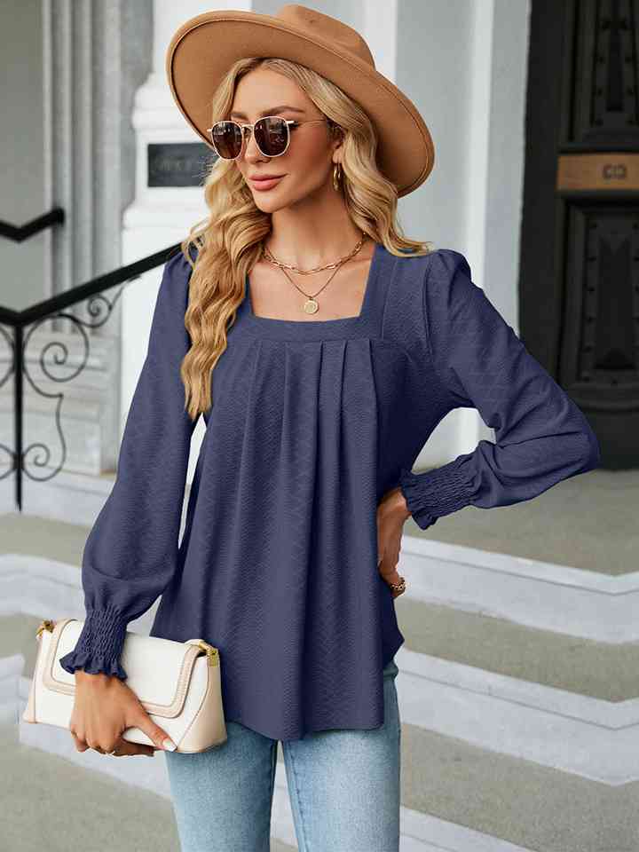 Square Neck Puff Sleeve Blouse - Ladyez