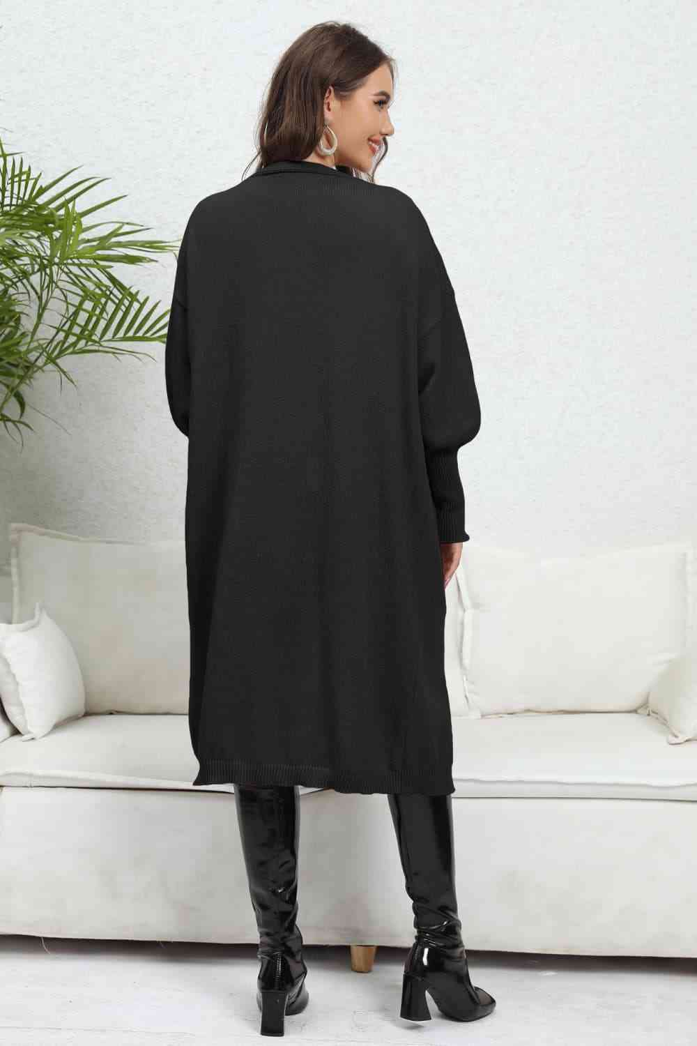 Open Front Dropped Shoulder Cardigan - Ladyez