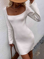 Tie Back Square Neck Long Sleeve Sweater Dress - Ladyez