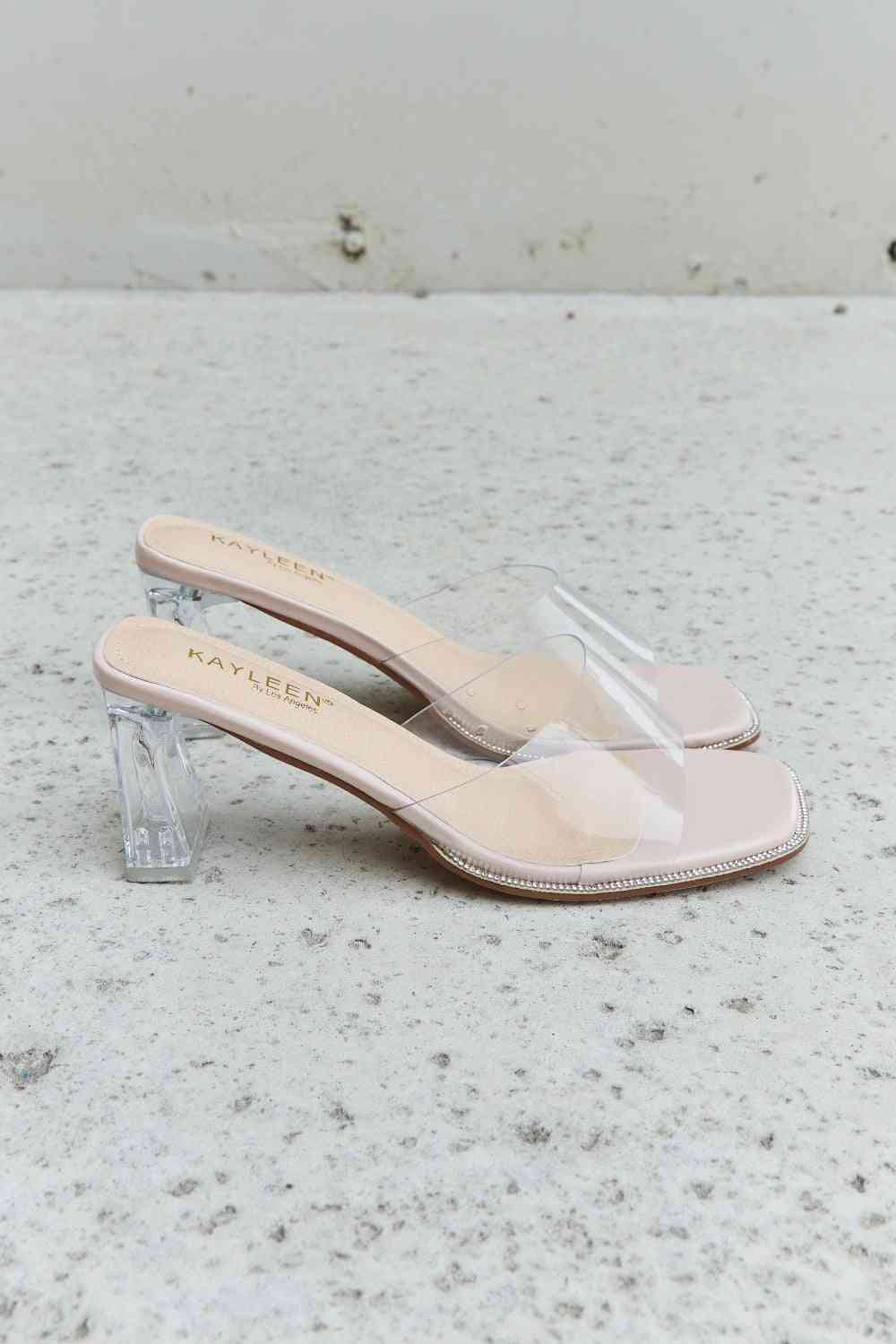 DDK Make Myself Clear Mule Block Heels - Ladyez