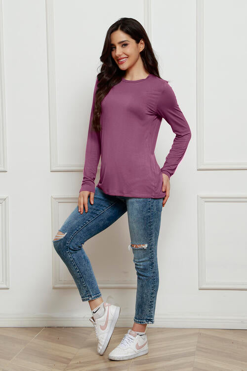 Basic Bae Full Size Round Neck Long Sleeve Top - Ladyez