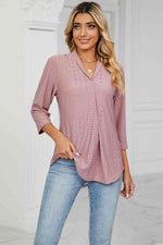 Eyelet Three-Quarter Sleeve Blouse - Ladyez