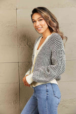 Woven Right Waffle-Knit Drop Shoulder Button-Down Cardigan - Ladyez