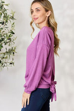 BiBi Tie Back Drop Shoulder Long Sleeve Top - Ladyez